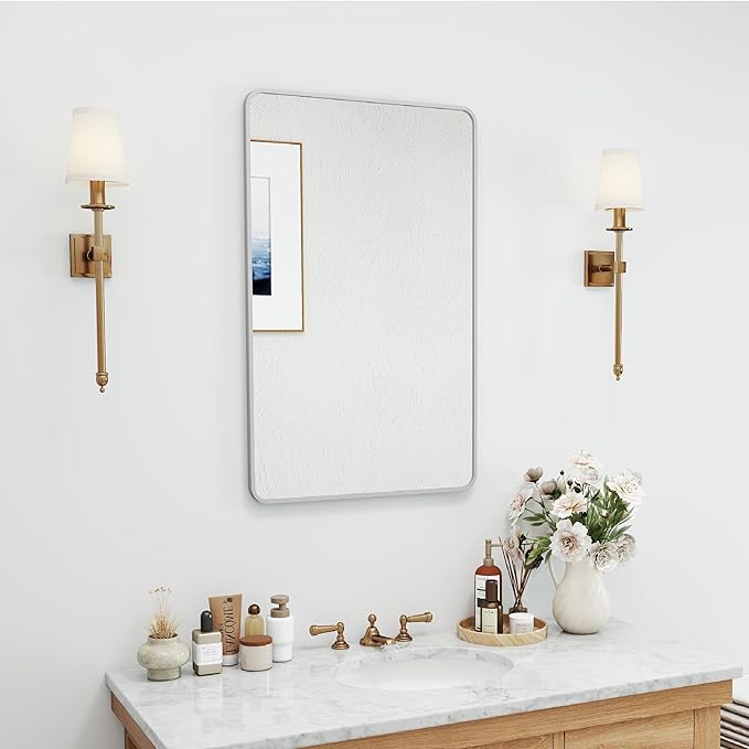 SCWF-GZ 20x30 Rectangle Mirror Full Length Wall Mounted Hanging or Against Wall Metal Frame Dressing Make-up Mirrors for Entryway Bedroom Bathroom Living Room 20 30 inch Silver