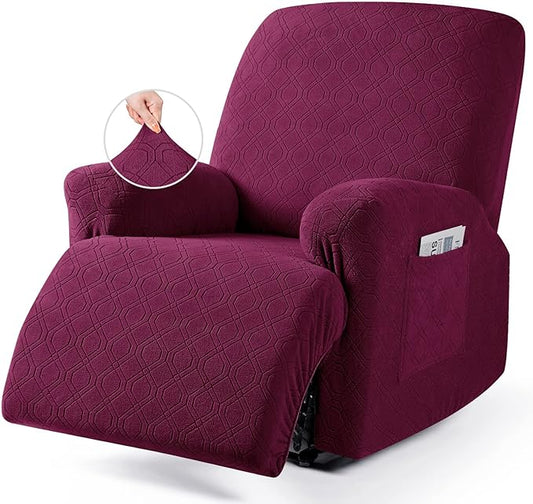 VANSOFY Recliner Chair Cover, 3-Pieces Stretch Recliner Covers for Recliner Chair Soft Reclining Chair Slipcover Furniture Protector for Dogs Cats(Burgundy)
