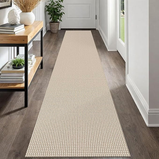 IOHOUZE Washable Runner Rug 2x12 Non Slip Rubber Backed Extra Long Hallway Runner Entryway Runner Indoor, Kitchen Rugs Woven Cotton Floor Carpet for Hall Entrance, Beige/Khaki