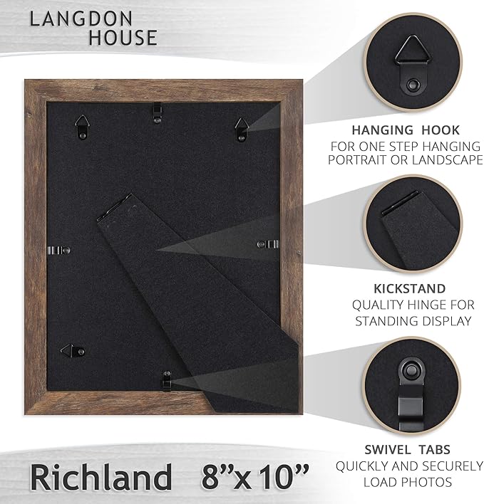 Langdon House 8x10 Picture Frames (Rustic Brown, 6 Pack) Traditional Wood-Like Photo Frames for Any Décor Style, Richland Collection