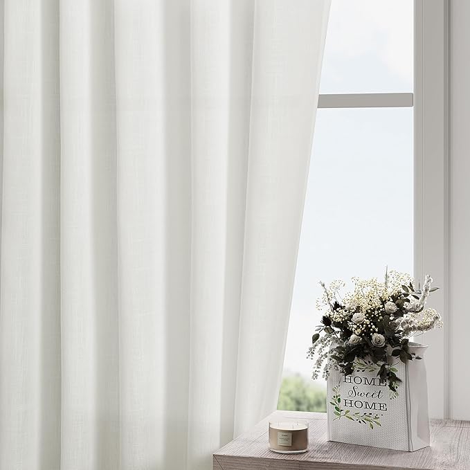 Ivory Kitchen Cafe Curtains 45 Inch Length 2 Panel Set Back Tab Rod Pocket Semi Sheer Light Filtering Short Curtain Farmhosue Small Curtains for Basement Window Bathroom Living Room 52x45 Inches Long