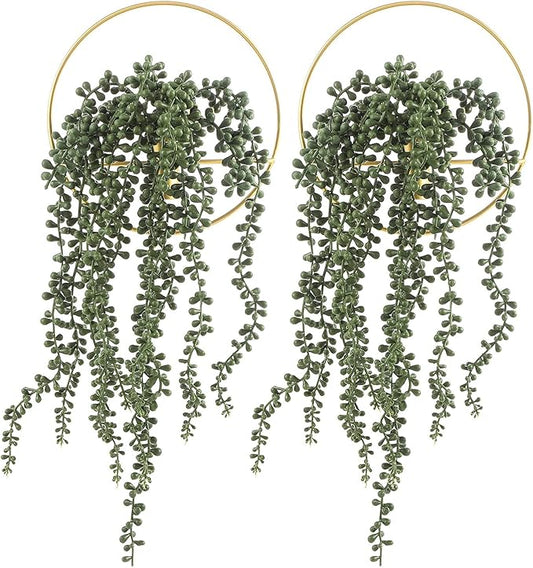Pretty Jolly Wall Decor Metal Vase Decoration Holder, Wall-Mounted Artificial Flowers, Golden Fake Wheat 2 Pack, Art Artificial Greenery, Farmhouse, Boho