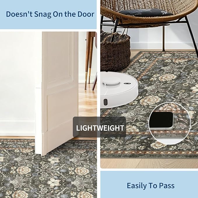 GarveeHome Washable Area Rug 5x7, Retro Floral Low Pile Non Slip Living Room Rug Soft Cottage Core Rug Farmhouse Indoor Carpet for Bedroom Dining Room Playroom