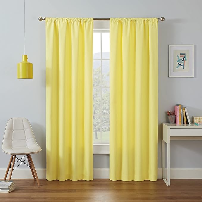 ECLIPSE Kendall Modern Blackout Thermal Rod Pocket Window Curtain for Bedroom or Living Room (1 Panel), 42" x 95", Lemon