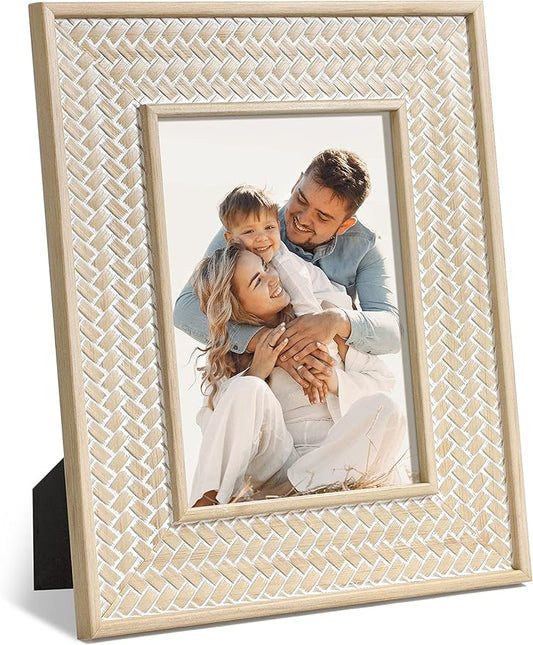 Afuly 5x7 Picture Frame Natural Boho Picture Frames Beige Chic Bohemian Photo Frame Desk Picture Frames for Wall Hangings Home Decor, Wedding Gifts for Couple Grandma Mom Women