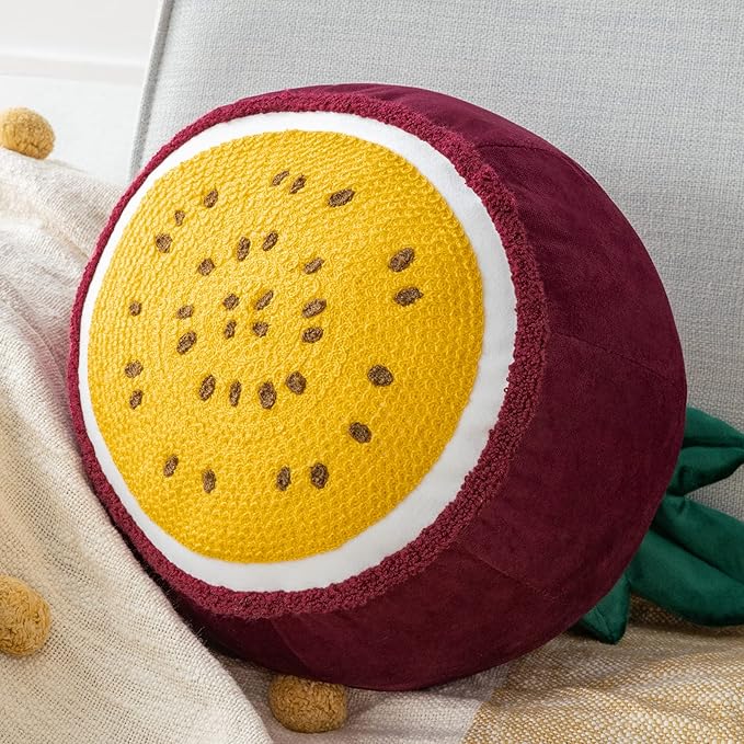 Phantoscope Fruit Shaped Pillows Series Passion Fruit Shaped Throw Pillow, Fun Home Decor of Fruit Themed Shaped Cushions, Decorative Shaped Pillow for Couch Bed and Chair, Red, 10 x12 inches