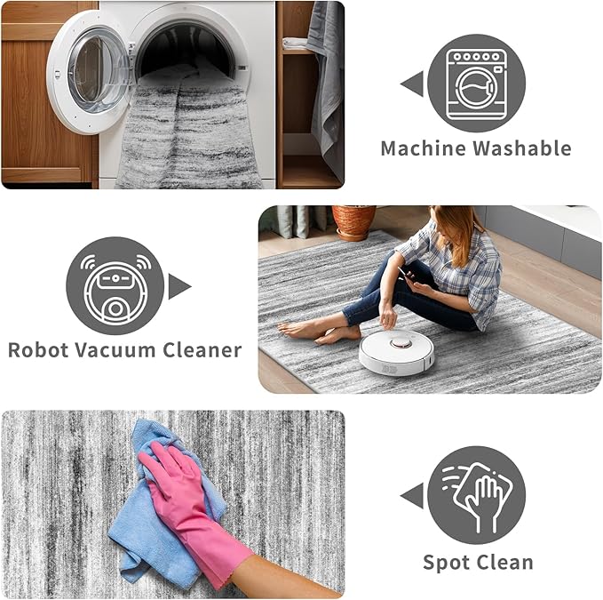 3x10 Washable Runner Rug for Family: Easy-to-Clean Runners for Hallway Entryway Bedroom - Stain and Water Resistant Rugs with Non-Slip Backing - Soft Low-Pile Carpet 10ft Grey