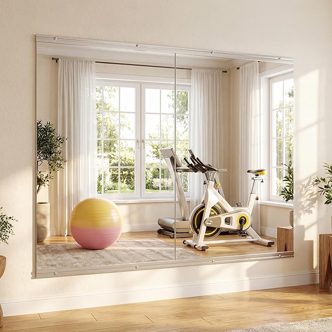 Antok Home Gym Mirror 60"x40" 2PCS, Large Full Length Wall Mounted Mirrors, Frameless Tempered Glass Full Body Mirror for Gym Yoga Dance Studio Garage Bedroom & Bathroom