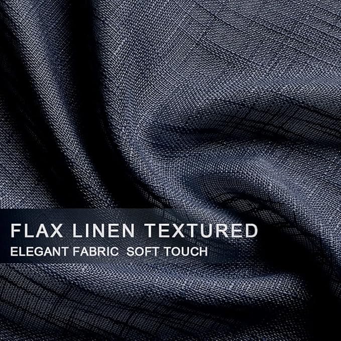 XTMYI Blue Cafe Curtains for Kitchen Window 36 Inch Length Faux Linen Look Short Small Semi Sheer Curtains for Bathroom Bedroom Navy Blue