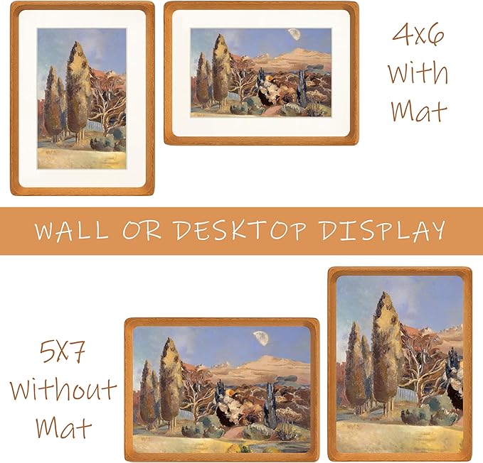 5x7 Picture Frame with Mat for 4x6, Natural Teak Wood Handcrafted Rounded Corner with Real Glass, Vertical or Horizontal Display Photo Gallery Wall & Tabletop Frame
