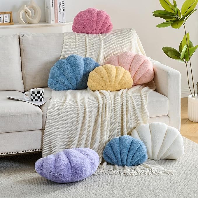 CANGHI Shell Pillow Seashell Decorative Pillow Cream Beachy Coastal Shell Shaped Throw Pillows 13x10 Inch Soft Ocean Beach Sea Shell Plush Pillows Cushion for Bed Couch Living Sofa Room Decor
