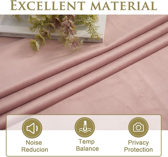 StangH Elegant Dusty Pink Plush Velvet Curtains with Grommet for Baby Bedroom, Solid Light Blocking Thermal Insulated Drapes 96 inches Long for Nursery/Wedding, W42 x L96, 2 Panels