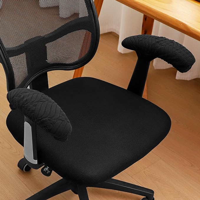 FORCHEER Black Desk Chair Armrest Covers Set of 2 Jacqaurd 4x10/3x11 Stretchable Small Ergonomic Office Chairs Arm Rest Slipcovers for Computer Gaming Chairs Washable Removable