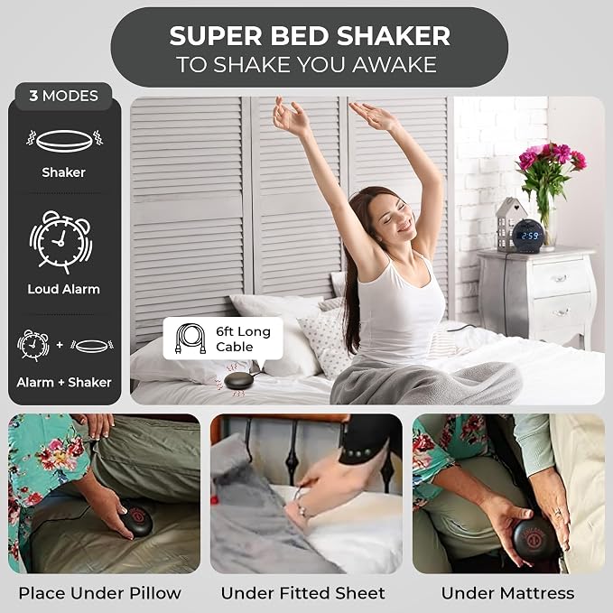 Sonic Alert Sonic Bomb Dual Alarm Clock with Bed Shaker, Black Vibrating Alarm Clock Heavy Sleepers, Battery Backup | Wake with a Shake - Image 2