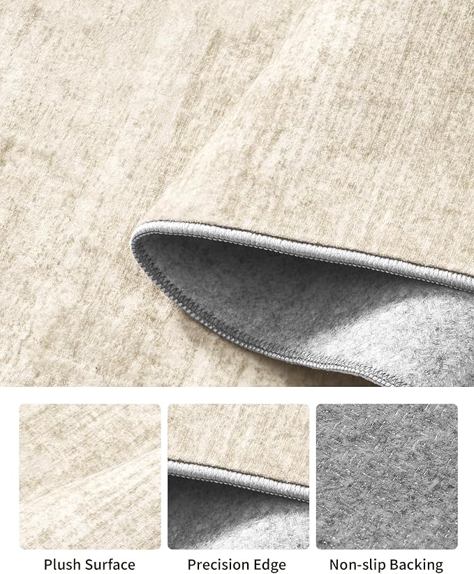 Art&Tuft Washable Runner Rug - 2x8 Hallway Runner Rug Non-Slip, Soft Low Pile Kitchen Rug Runners for Hallways, Entryway, Bedroom, Living Room, Beige