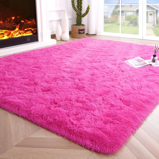 Noahas Fluffy Hot Pink Rugs for Bedroom Girls,Door Mat Indoor Entrance,2x3 Shaggy Small Non-Slip Entryway Entry Area Rugs,Soft Plush Bedside Throw Kids Carpet Home Decor