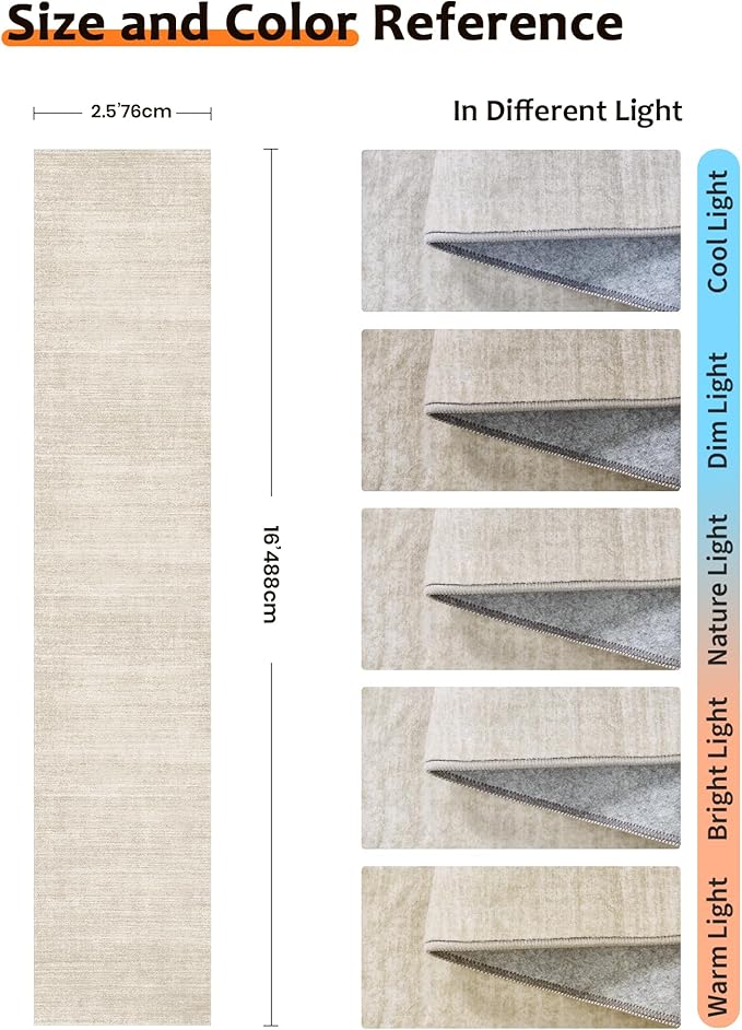 Art&Tuft Non-Slip Runner Rug - 2'6"x16' Runner Rug Washable Low-Pile Rugs Runners, Soft Distressed Carpet Runner for Bedroom Bathroom Kitchen Laundry Living Room, Beige