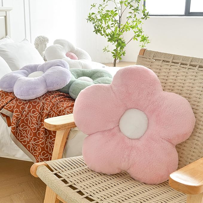 Flower Pillows, Soft Flower Shaped Pillow with Home Decorative for Couch Chair Bed,Flower Floor Throw Pillows for Adults Bedroom Living Room (Lavender Purple, 15 Inches)