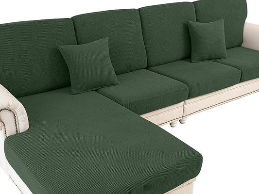 LA MEACK Couch Cushion Cover Chaise Lounge Cover Washable Separate Seat Chaise Couch Cover Stretch Sectional Sofa Slipcover(1 Piece for Chaise or Sofa 3-Seater, Green)