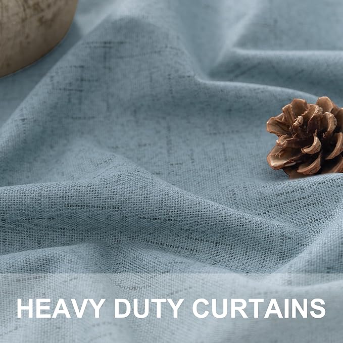 Light Blue Room Darkening Curtains for Bedroom Cute 45 Inch Length 2 Panels Cotton Linen Textured Short Blackout Curtains for Small Window Nursery Boy Girls Room Bathroom Kitchen Door Back Tab 45 Long