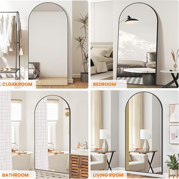 TRAHOME Full Length Arched Mirror, 75"x35" Standing Floor Full Body Mirror for Wall with Aluminum Alloy Frame for Bedroom, Living Room, Dressing Room(Black)