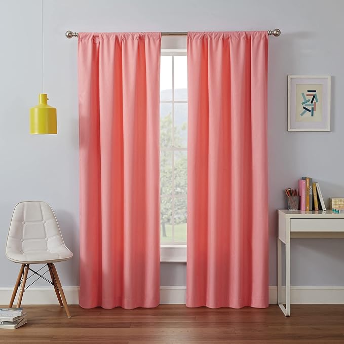 ECLIPSE Kendall Blackout Thermal Rod Pocket Window Curtain for Bedroom or Living Room (1 Panel), 42 in x 84 in, Coral