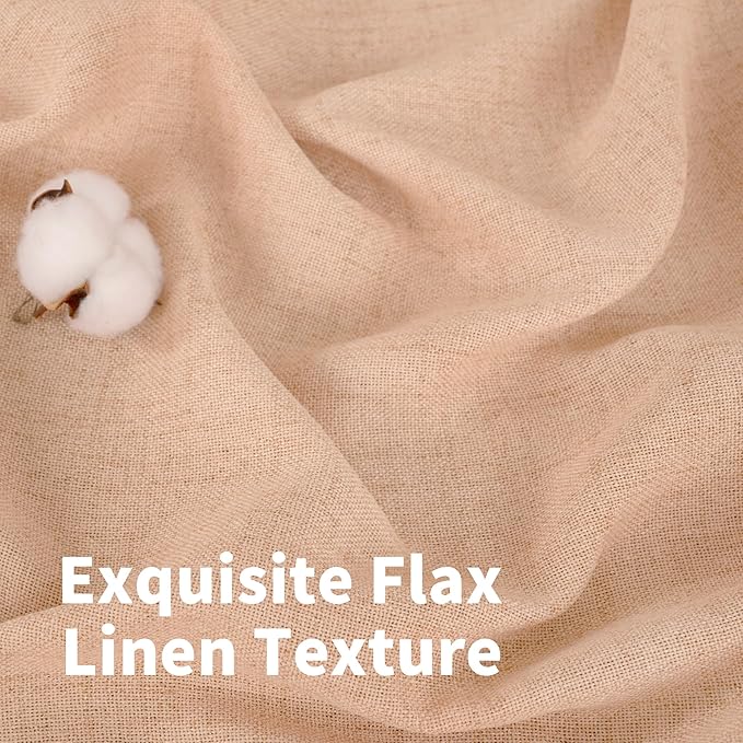 YoungsTex Peach Linen Curtains 45 Inch Length for Living Room Window, Short Light Filtering Drapes with Bronze Grommet Privacy for Kitchen Bedroom Decorative, 52 x 45 Inch, 2 Panels