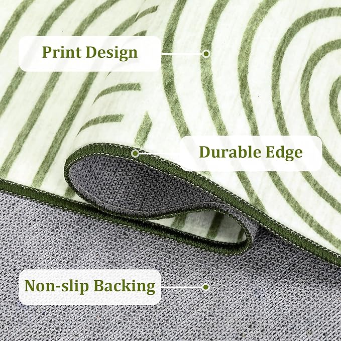 ROYHOME Modern Rug 2.5x10 Runners for Hallways, Abstract Kitchen Runner Rugs Non Slip Bath Runner, Rainbow Washable Rug for Bedroom, Soft Long Rugs for Entryway Bathroom Laundry Dorm, Green