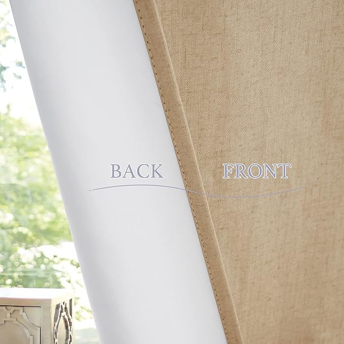 RYB HOME French Door Blinds Totally Blackout, Linen Blended Window Decor 100% Blackout Privacy Skylight Patio/French Glass Door Window Shades, W26 x L69 inch, Camel, 1 Panel