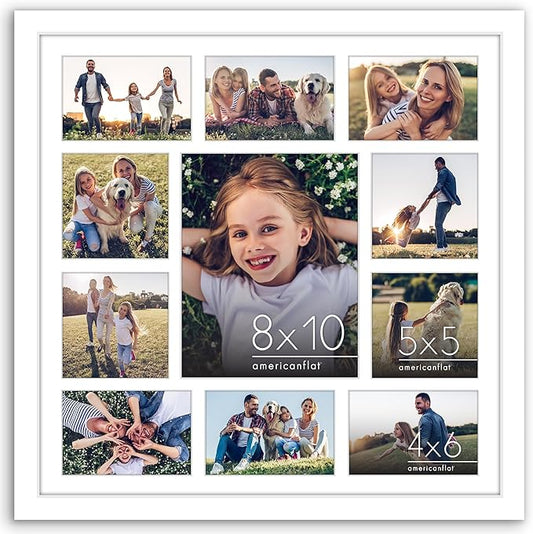 Americanflat 20x20 Collage Picture Frame with Polished Plexiglass - Multi Picture Frames Fit One 8x10, Four 5x5 and Six 4x6 Photos or Use as One 20x20 Frame - Signature Collection - White