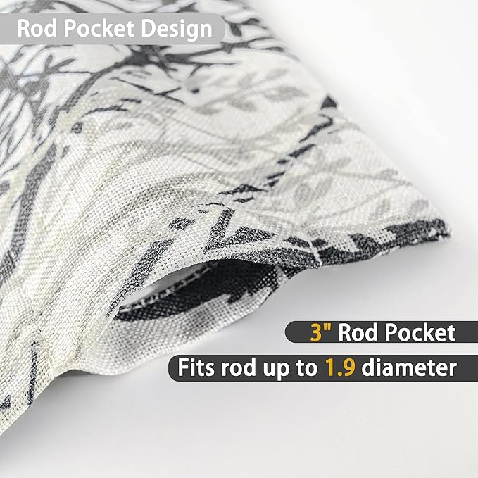 DriftAway Tree Branch Linen Lined Valance Double Layer Thermal Insulated Room Darkening Blackout Valances 3 Inch Rod Pocket Short Window Valance for Living Room Bathroom 52 Inch by 24 Inch Gray