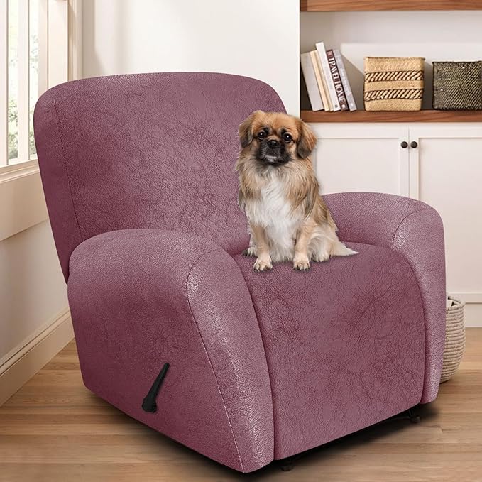ANARACHON Leather Look Recliner Chair Covers, 4 Pieces Recliner Covers Non Slip, Soft Cover for Reclining Chair, Washable Furniture Protector for Pets (1 Seater, 025 Red)