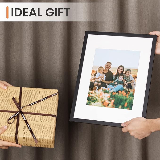 upsimples 12x16 Picture Frame, Display Pictures 8.5x11 with Mat or 12x16 Without Mat, Wall Hanging Photo Frame, Black, 1 Pack
