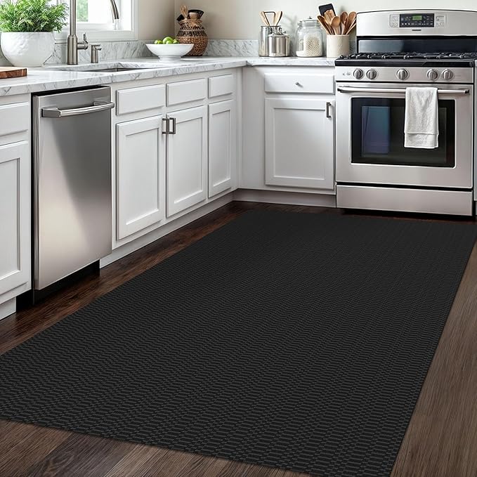 KOZYFLY Washable Area Rug 4x6 Ft Rubber Backed Rugs for Entryway Bedroom Throw Rugs Boho Entry Rug, Cotton Braided Floor Carpet for Dining Room Living Room, Black/Grey