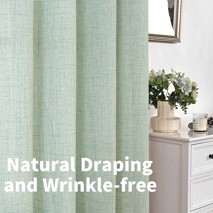 YoungsTex Linen Curtains 45 Inch Length for Living Room, Short Light Filtering Drapes Textured with Bronze Grommet Privacy for Bedroom Decorative, Sage Green, 52 x 45 Inch, 2 Panels