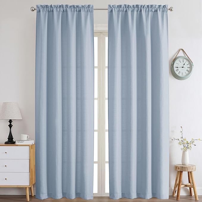 Chyhomenyc Aqua Curtains 78 Inch Length 2 Panels Set, Faux Linen Textured Light Filtering Soft Airy Farmhouse Curtain Drapes for Living Room Bedroom, 40Wx78L