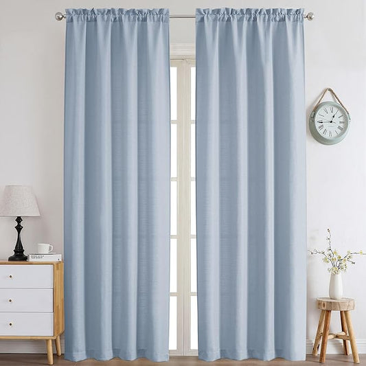Chyhomenyc Aqua Curtains 78 Inch Length 2 Panels Set, Faux Linen Textured Light Filtering Soft Airy Farmhouse Curtain Drapes for Living Room Bedroom, 40Wx78L