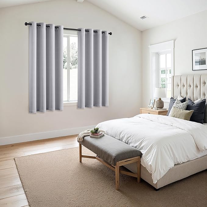MIULEE Greyish White Blackout Curtains for Bedroom Living Room 63 Inches Long 2 Panels, Thermal Insulated Room Darkening Drapes Grommet Noise Reducing Light Blocking Window Treatments 50x63 Inch
