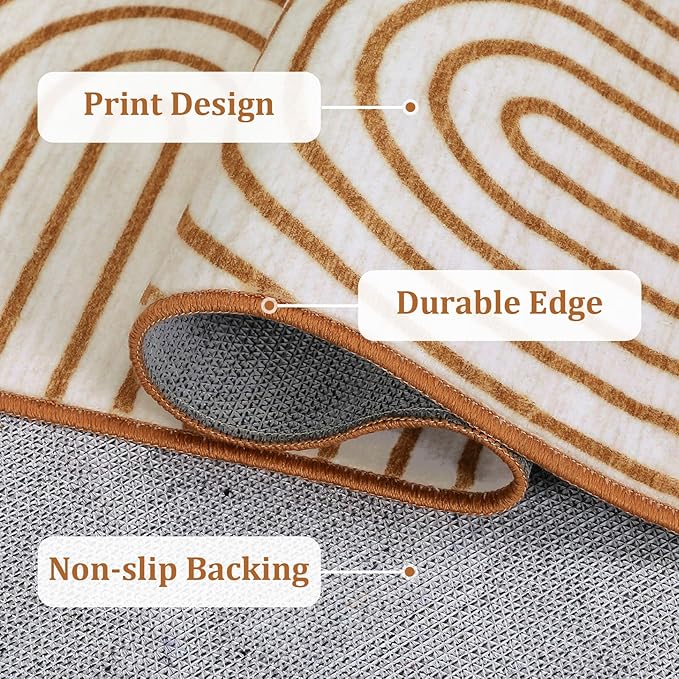 ROYHOME Washable Rug 3x5 Area Rugs for Living Room, Abstract Rug for Bedroom, Soft Rainbow Non Slip Throw Rugs with Rubber Back, Low Pile Stain Resistant Boho Geometric Carpet for Dining Room, Orange