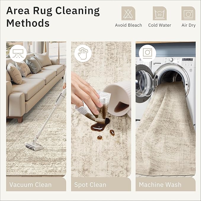 Soalmost Runner Rug 3x10 Washable Non-Slip Hallway Runner Rugs for Kitchen Bathroom Laundry Room Beige Vintage Floor Carpet Runners for Hallways Entryway