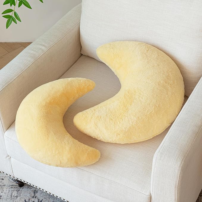 Moon Pillow, Decorative Throw Pillows with Soft Faux Rabbit for Bed Couch, Moon Shaped Pillows Plush Floor Cushions Room Decor Pillow for Sofa Bedroom Living Room