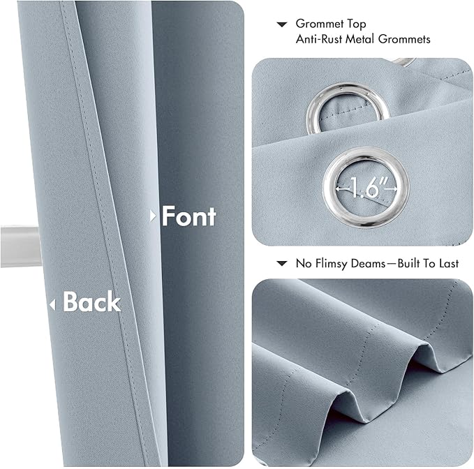 MIULEE Light Blue Blackout Curtains for Bedroom Living Room 63 Inches Long 2 Panels, Thermal Insulated Room Darkening Drapes Grommet Noise Reducing Light Blocking Window Treatments 40x63 Inch