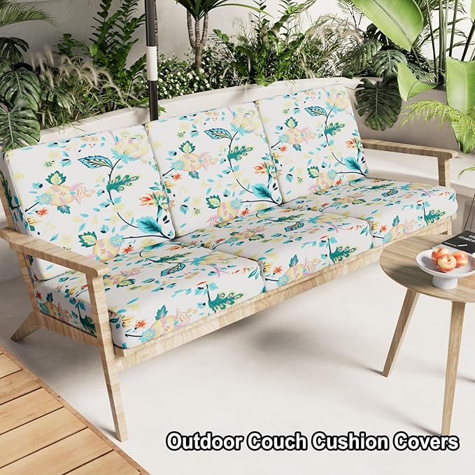 hyha Printed Couch Cushion Covers, Floral Sofa Covers Washable for Cushion Couch, Stretch Pattern Outdoor Cushion Covers for Patio Furniture with Elastic Bottom(Small, White Paisley)