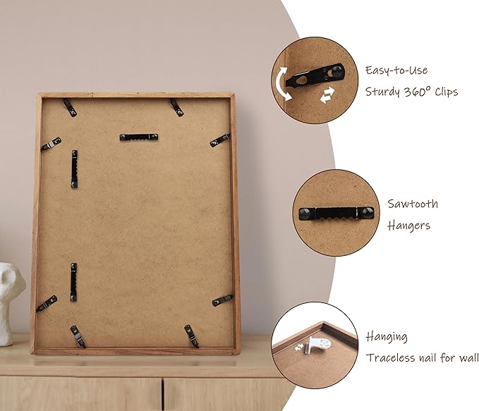 16x20 Picture Frame with Mat for 11x14, Natural Walnut Wood Handcrafted Rounded Corner with Plexiglass, Vertical or Horizontal Display Photo Gallery Poster Wall Mounting Frame