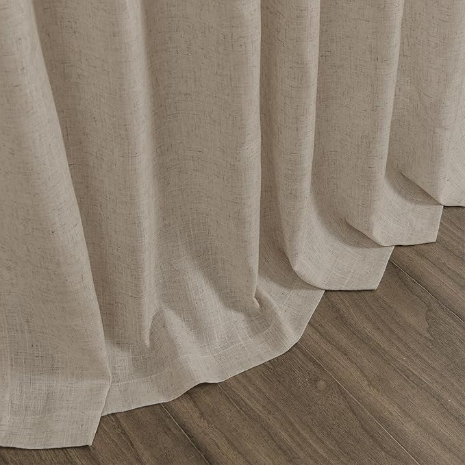 Cobblestone Linen Curtains 132 Inch Length for Living Room Light Filtering Semi Sheer Curtain Back Tab Modern Farmhouse Decor Elegant Drapes Floor to Ceiling High Window for Bedroom 52x132, 2 Panels