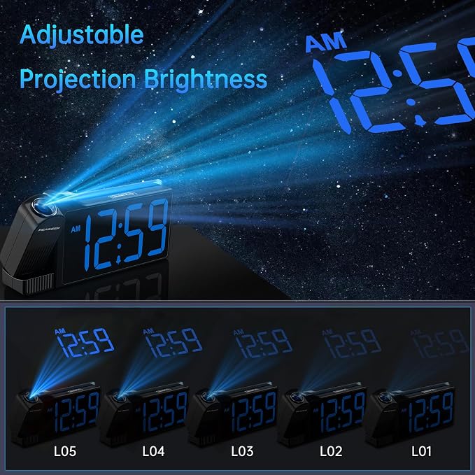 Peakeep Projection Alarm Clock for Bedroom Ceiling with Colorful Nightlight - Image 4