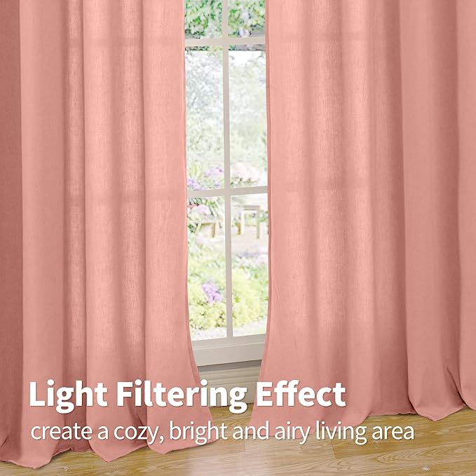 YoungsTex Dusty Rose Linen Curtains 63 Inches Length for Living Room, Light Filtering Burlap Textured Window Drapes with Grommet for Bedroom Girls Room Privacy Spring Decor, 2 Panels, 52 X 63 Inch