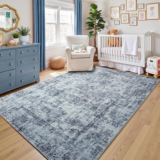 HOMORE Machine Washable Rug 6x9 Blue Rug for Living Room, Modern Neutral Rugs for Bedroom Non Slip Carpet for Kids Nursery Room,Area Rugs for Dining Room Kitchen Dorm