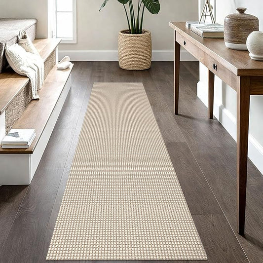IOHOUZE Washable Runner Rug 2x8 Non Slip Rubber Backed Hallway Runner Entryway Runner Indoor, Kitchen Rugs Woven Cotton Floor Carpet for Kitchen Hall Entrance Bedroom, Beige/Khaki