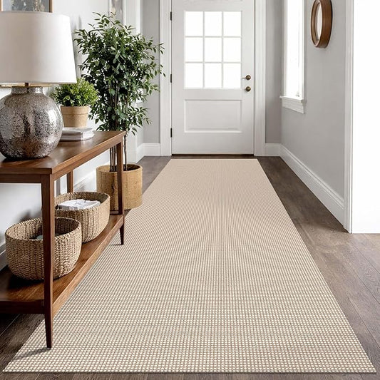 IOHOUZE Washable Runner Rug 3x10 Non Slip Rubber Backed Long Hallway Runner Entryway Runner Indoor, Kitchen Rugs Woven Cotton Floor Carpet for Hall Entrance, Beige/Khaki